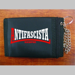 Antifascista siempre  pevná čierna textilná peňaženka s retiazkou a karabínkou, tlačené logo